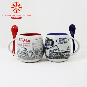 Big Belly Ceramic Mug with Spoon