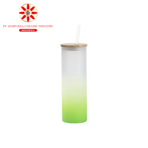 Sublimation Blanks 20oz/600ml Glass Skinny Tumbler w/Straw & Bamboo Lid