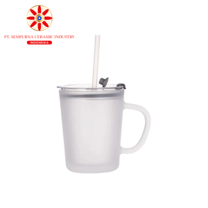 Sublimation 13oz/400ml Glass Mug w/ Lid & Straw