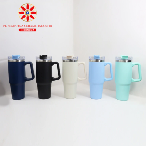 40oz/1200ml Stainless Steel Travel Tumbler with Soft Grip Handle & Straw